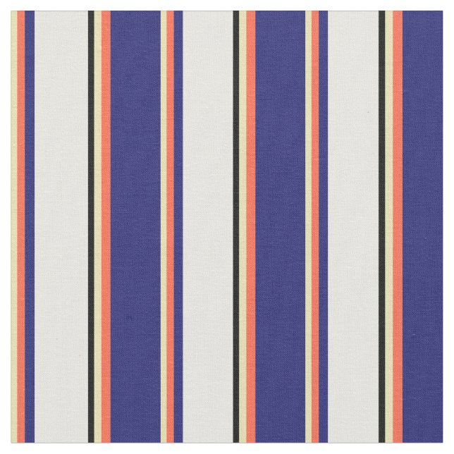 Tan, Red, Midnight Blue, White & Black Pattern Stoff (Nahaufnahme)