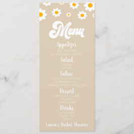 Tan Retro Daisy Blume Brautparty Food Menükarte