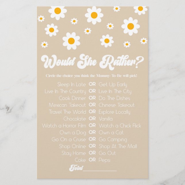 Tan Retro Daisy würde eher Baby Showspiel spielen Briefpapier (Vorderseite)
