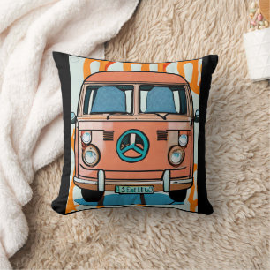 Tan Retro Hippie Van Vintag Colors Art Kissen