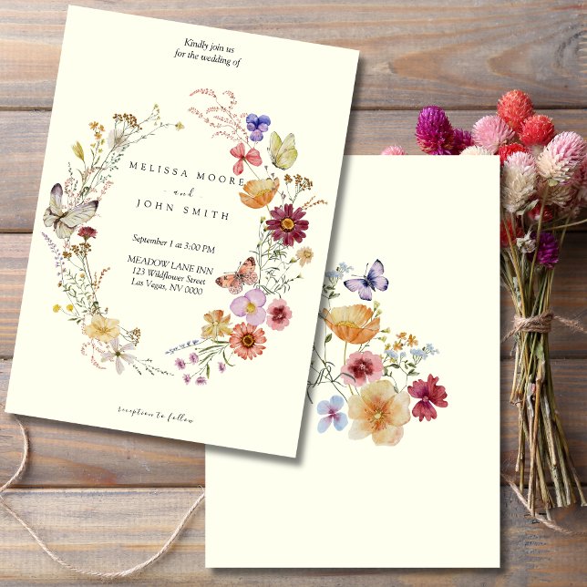 Tan Rustic Boho Wildblume Wedding Einladung (Von Creator hochgeladen)