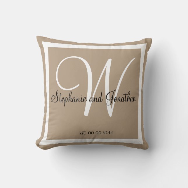 Tan Sand taupe Custom Wedding Keepake Kopfkissen Kissen (Vorderseite)