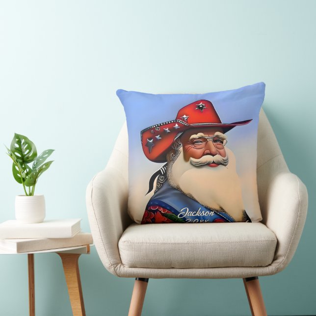 Tan Santa Claus in einem Cowboy Hat Weihnachten Kissen (Stuhl )