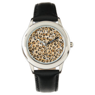 TAN, Schwarzes und Brown-Leopard-Druck-Muster Armbanduhr