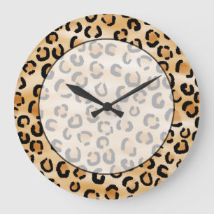 TAN, Schwarzes und Brown-Leopard-Druck-Muster Große Wanduhr