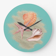 Tan Seashells Sand on Beach Wall Clock