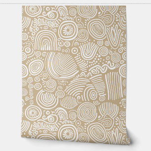 Tan Serenity: Whimsical Doodle Tapete