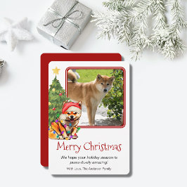 Tan Shiba Inu und Christmas Tree Haustier Hund ein Feiertagskarte