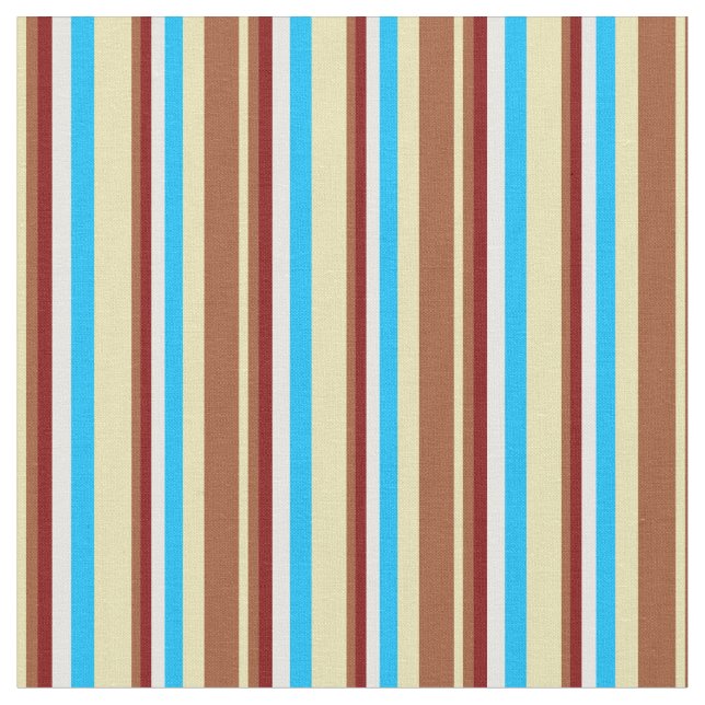 Tan, Sienna, Maroon, White & Deep Sky Blau gefärbt Stoff (Nahaufnahme)