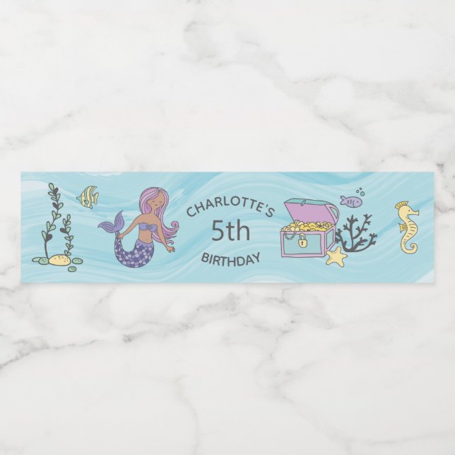 Tan Skin Lila Mermaid Birthday (Einzelnes Label)
