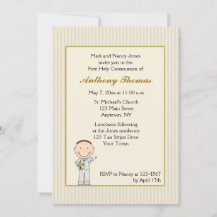 Tan Stripe, Little Boy Communion Einladung