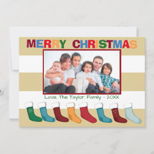 Tan Stripes Foto Strümpfe - Weihnachtskarte Feiertagskarte