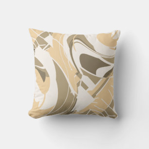 Tan Taupe Brown Off-white Swirling Shapes Diagonal Kissen