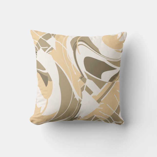 Tan Taupe Brown Off-white Swirling Shapes Diagonal Kissen (Vorderseite)