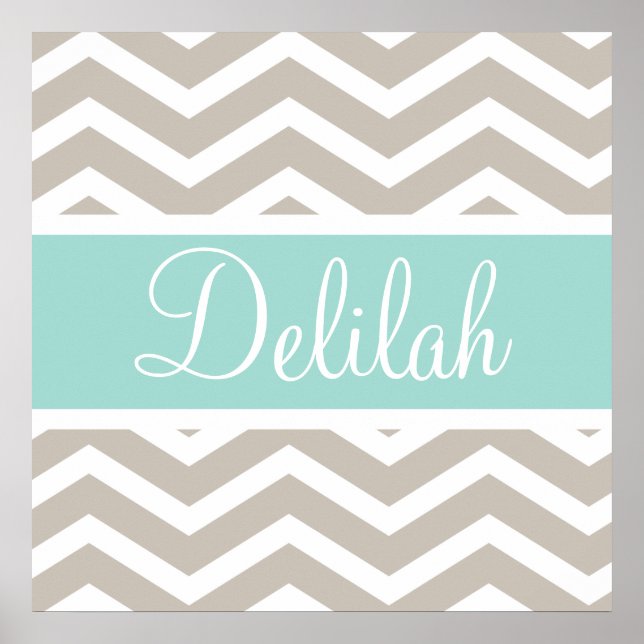 Tan Teal Chevron Custom Name Poster (Vorne)