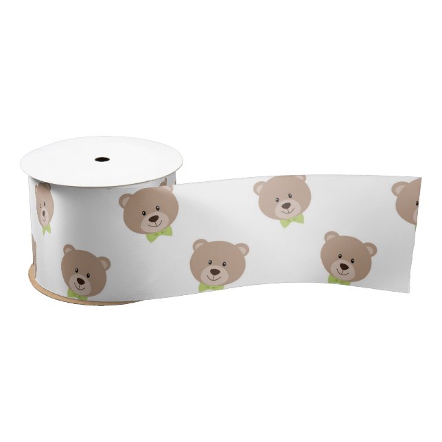 TAN TEDDY BAR FACS MIT GRÜNEN BOW KRAWATTE SATINBAND (Spule)