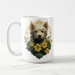 TAN TERRIER HUND MIT GELBEN IRISCHEN BLUME KAFFEETASSE