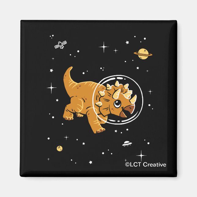 Tan Triceratops Dinos im Weltraum Magnet (Vorne)