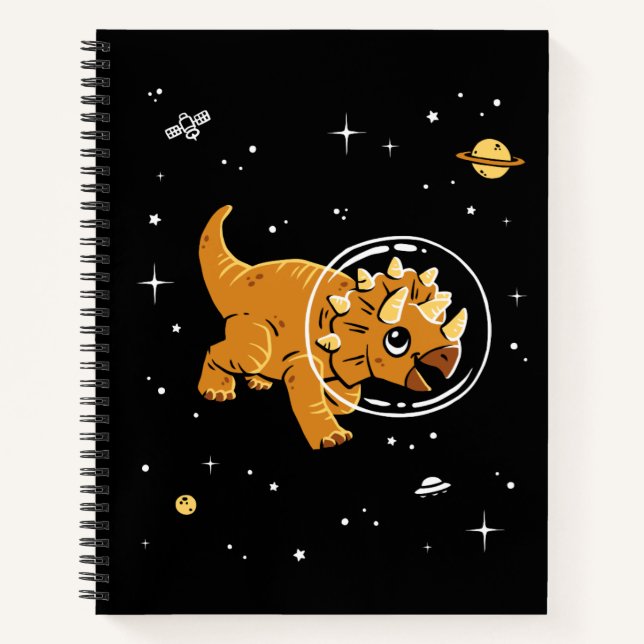 Tan Triceratops Dinos im Weltraum Notizbuch (Vorderseite)