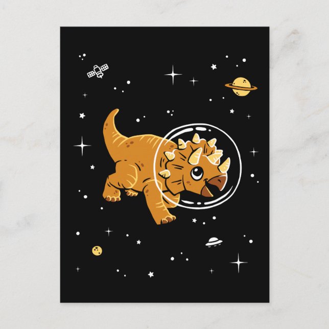 Tan Triceratops Dinos im Weltraum Postkarte (Vorderseite)