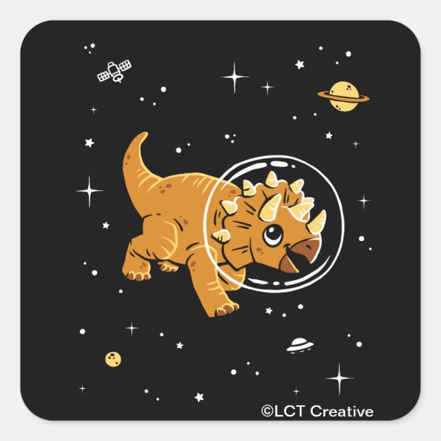 Tan Triceratops Dinos im Weltraum Quadratischer Aufkleber (Vorderseite)