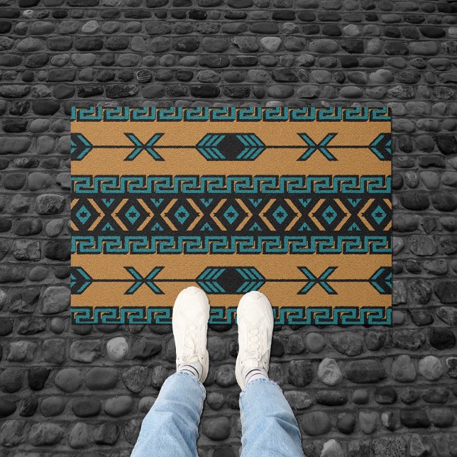 Tan Turquoise Aztec Muster Südwestdesign Fußmatte (Von Creator hochgeladen)