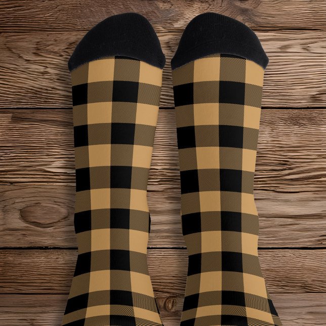 Tan und Black Buffalo Kariert Socken (Tan Buffalo Plaid Socks)