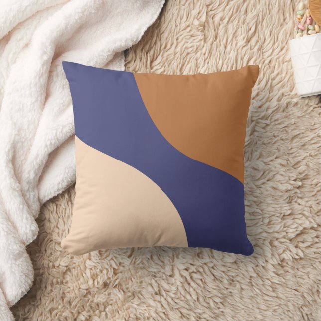 Tan und Blue Minimalistisch Swirl-Formen Kissen (Decke)