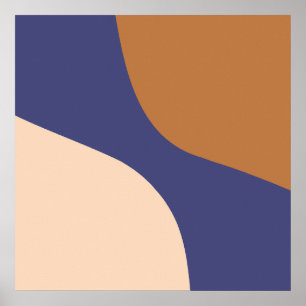 Tan und Blue Minimalistisch Swirl-Formen Poster