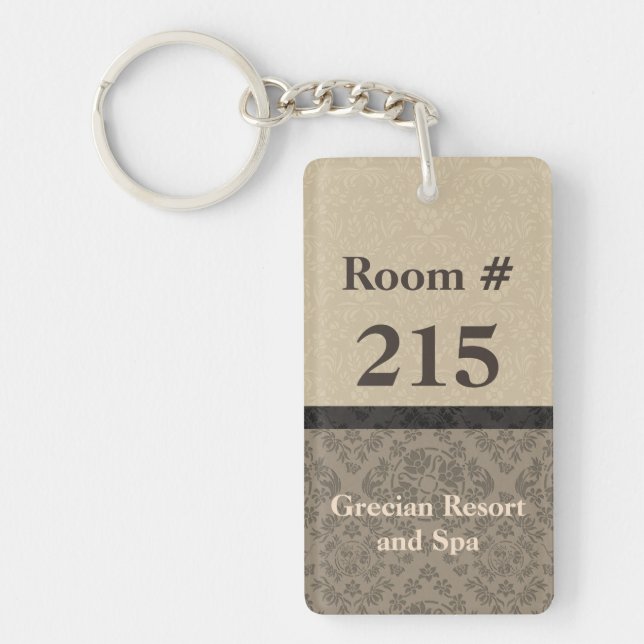 TAN- und Brown-Damast-Hotel Rooom Schlüsselkette Schlüsselanhänger (Vorderseite)