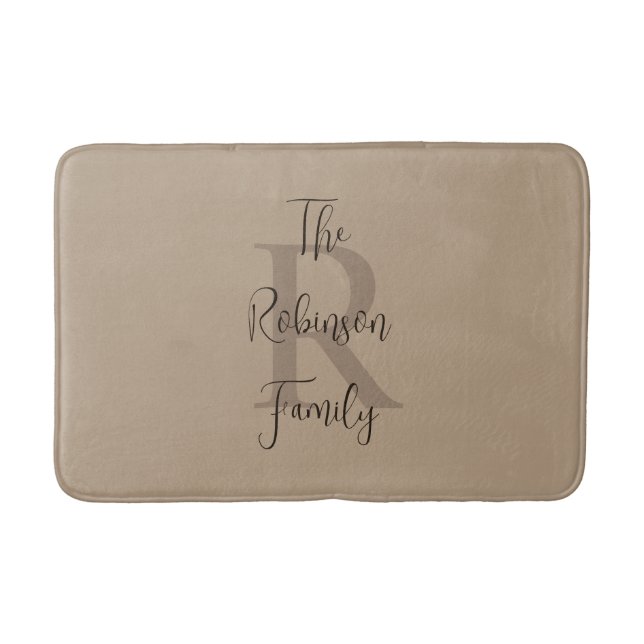 Tan und Brown Familienname Klassische Mit Monogram Badematte (Vorderseite)