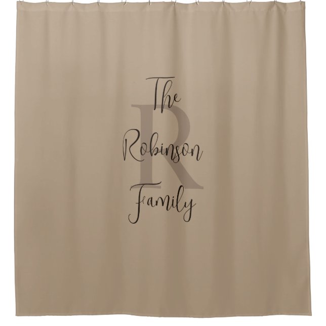 Tan und Brown Familienname Mit Monogramm Duschvorhang (Vorderseite)