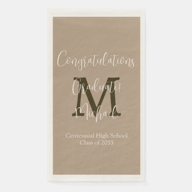 Tan und Brown Mit Monogramm Minimal Graduation Par Serviette (Vorderseite)