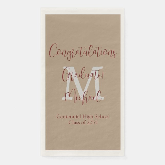Tan und Brown Mit Monogramm Minimal Graduation Par Serviette (Vorderseite)