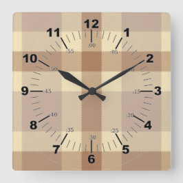Tan und Creme Tartan Quadratische Wanduhr