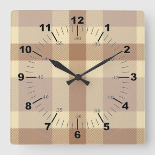 Tan und Creme Tartan Quadratische Wanduhr