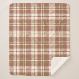 Tan und Pink Kariert Sherpa Blanket Sherpadecke