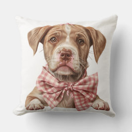 TAN UND WEISS PUT BULL PUPPY HUND MIT PINK BOW KISSEN