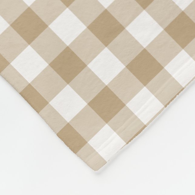 TAN und weißer Gingham überprüftes Muster Fleecedecke (Ecke)