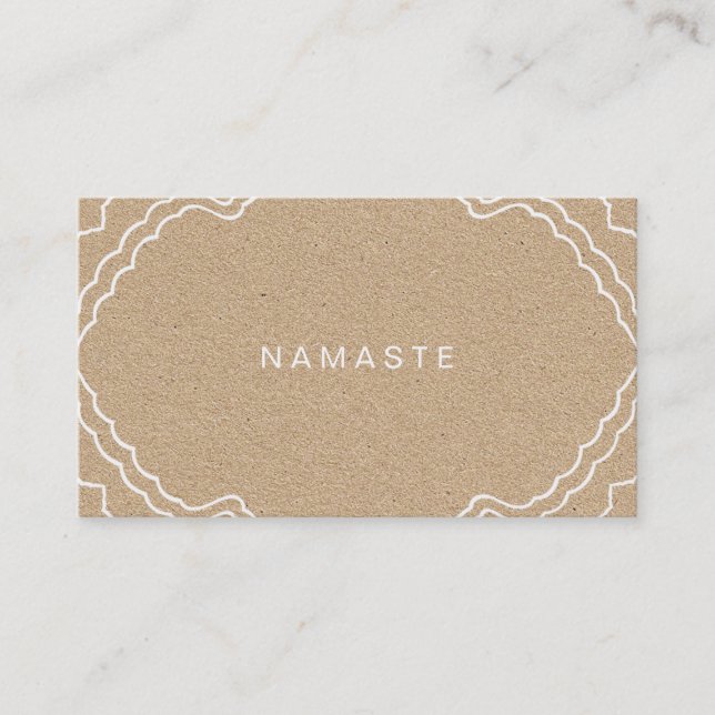 Tan und White Simple Namaste Yoga Teacher Visitenkarte (Vorderseite)