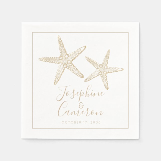 Tan und White Starfish Ziel Hochzeit am Strand Serviette (Vorderseite)