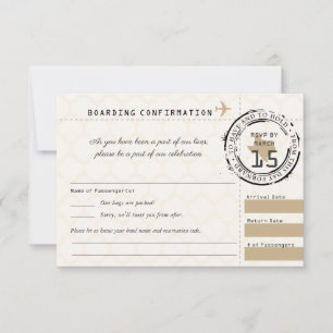 Tan Wedding RSVP Boarding Pass auf Texas