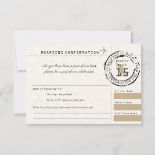 Tan Wedding RSVP Boarding Pass nach Mexiko