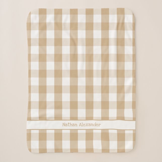 Tan White Buffalo Karo Decke mit Namen Sherpadecke (Vorderseite)
