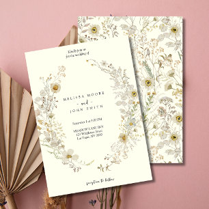 Tan White Flora Boho Wildblume Wedding Einladung
