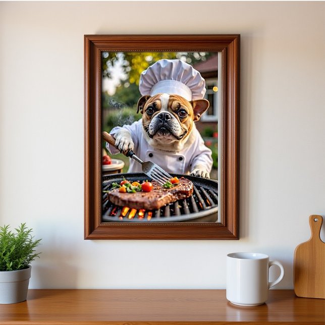 Tan White French Bulldog Grilling Koch Poster (Von Creator hochgeladen)