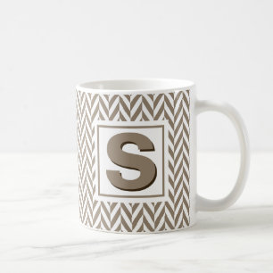 Tan White Herringbone Monogram Kaffeetasse