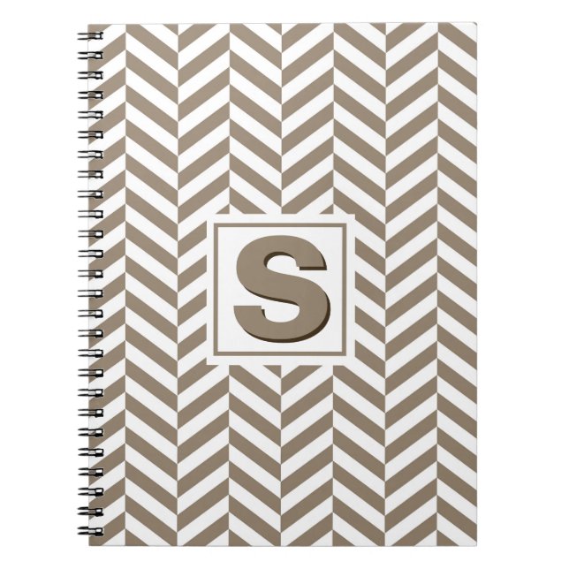 Tan White Herringbone Monogram Notizblock (Vorderseite)