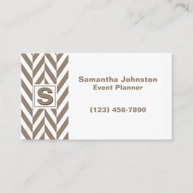 Tan White Herringbone Monogram Visitenkarte (Vorderseite)