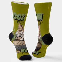 Tan & White Niedlich Cat Pot Design Socken